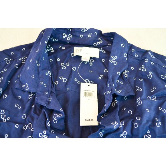 GAP Print Utility Drapy Boyfriend Shirt Tiny Heart White Blue New Large - Picture 6 of 7